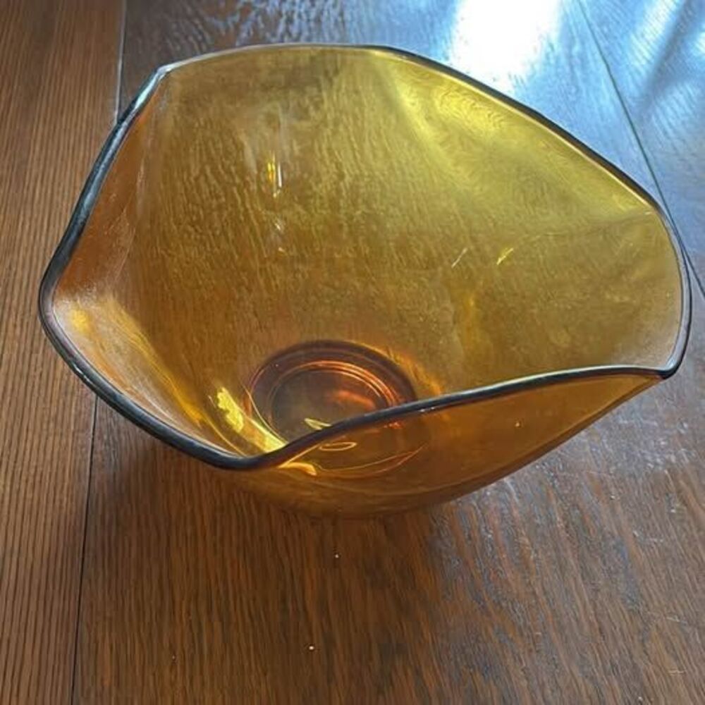 Vintage Mid-Century Modern Amber Glass Freeform Bowl